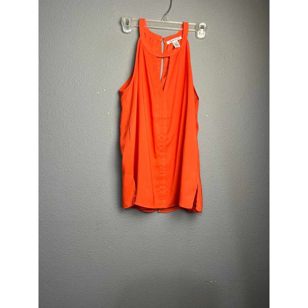 Kenneth Cole New York Womens Flowy Orange Halter Keyhole Blouse Sleeveless Top S